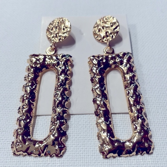 Gold Rectangle Door Knocker Earrings - Picture 7 of 16